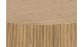 Top view of round wooden Copenhagen table