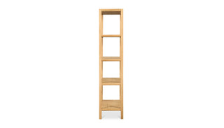 Side view of the Jousie Bookshelf on a white background, highlighting the depth, structure, and minimalist profile.